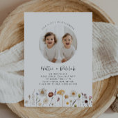 Wildflower Twin Girls Foto Gezamenlijke Verjaardag Kaart