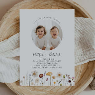 Wildflower Twin Girls Foto Gezamenlijke Verjaardag Kaart