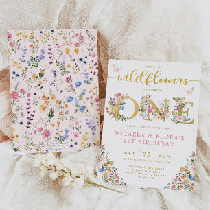 Wildflower Twin Girls Sister Joint 1e verjaardag Kaart