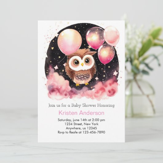 Wildflower Uil Woodland Dream Meisje Baby shower Kaart (Staand voorkant)