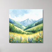 Wildflower Valley Landscape – Serene Waterverf PR Canvas Afdruk (Voorkant)