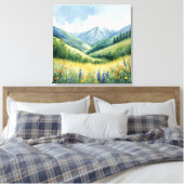 Wildflower Valley Landscape – Serene Waterverf PR Canvas Afdruk (Insitu (Slaapkamer))