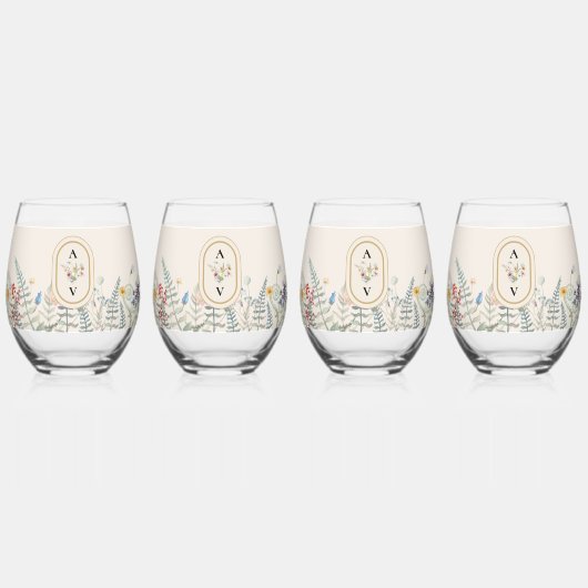  Wildflower Varen Beige Bruiloft Bruidsfeest Wijnglas Zonder Voet (Voorkant)