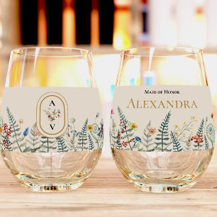  Wildflower Varen Beige Bruiloft Bruidsfeest Wijnglas Zonder Voet