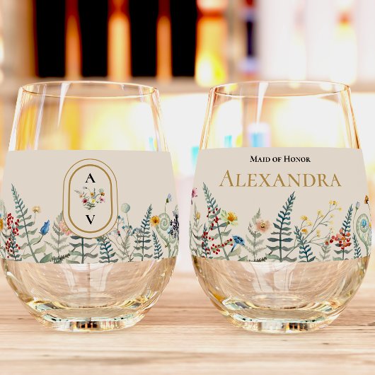 Wildflower Varen Beige Bruiloft Bruidsfeest Wijnglas Zonder Voet