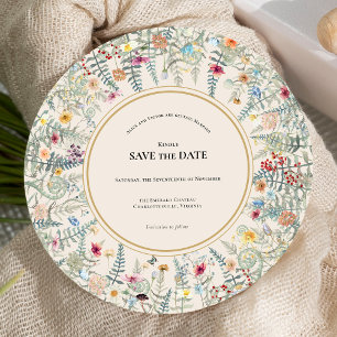 Wildflower Varen Beige Bruiloft Ronde Save The Date