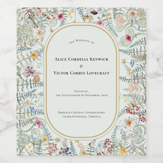 Wildflower Varen Mint Groen Bruiloft Wijn Etiket (Enkel label)