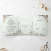  Wildflower Varen Munt Bruiloft Monogram Drieluik Uitnodiging (Binnen)