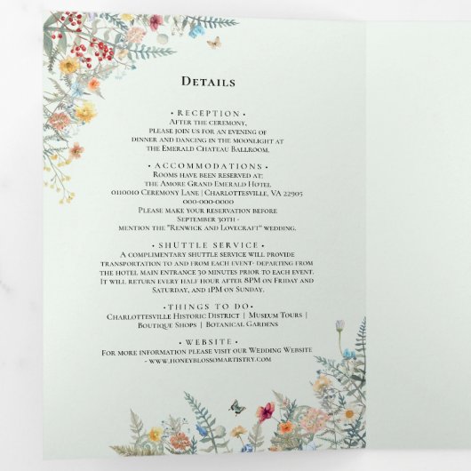 Wildflower Varen Munt Bruiloft Monogram Drieluik Uitnodiging (Binnenzijde eerst)