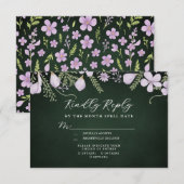 Wildflower & varen op Forest Green RSVP Kaartje (Voorkant / Achterkant)