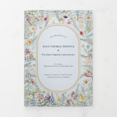 Wildflower Varen Stoffig Blauw Bruiloft Drieluik Uitnodiging (Cover)