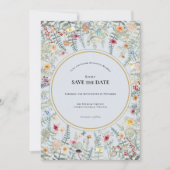  Wildflower Varen Stoffig Blauw Bruiloft Save The Date (Voorkant)