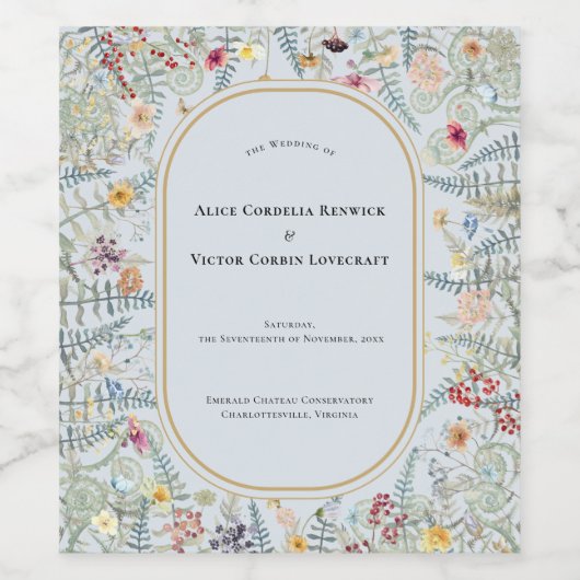  Wildflower Varen Stoffig Blauw Bruiloft Wijn Etiket (Enkel label)