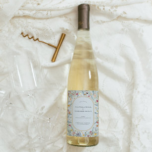  Wildflower Varen Stoffig Blauw Bruiloft Wijn Etiket