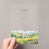 Wildflower veld en bergen rustieke bruiloft acryl uitnodigingen (Insitu (Draagbaar))