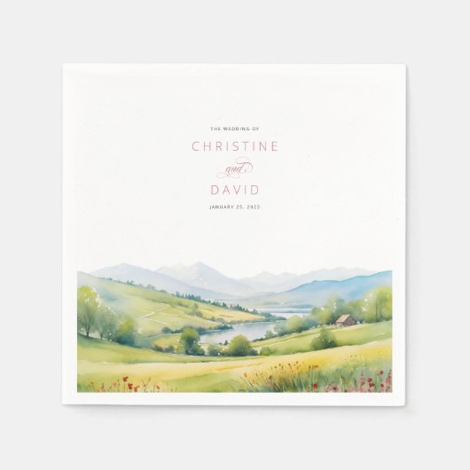 Wildflower veld en bergen rustieke bruiloft servet (Voorkant)