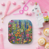 Wildflower veld kleurrijk schilderij papieren bordje (Feest)