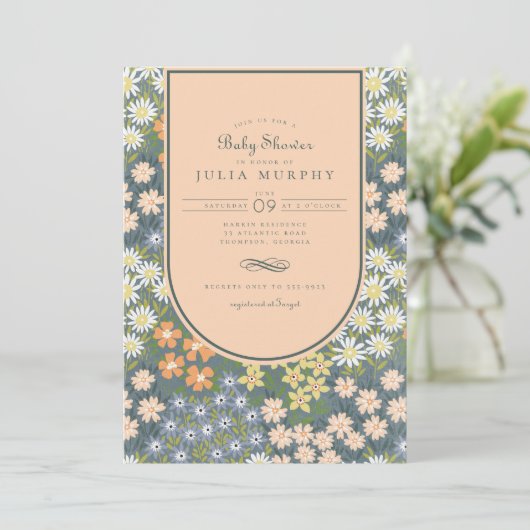 Wildflower veld perzik tuin Baby shower Kaart (Staand voorkant)