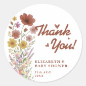 Wildflower Verbrand Sinaasappel Baby shower Dank u Ronde Sticker (Voorkant)