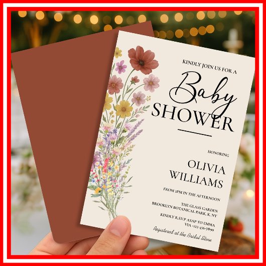 Wildflower Verbrand Sinaasappel Boho Baby shower Kaart