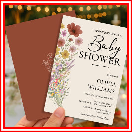 Wildflower Verbrand Sinaasappel Boho Baby shower Kaart