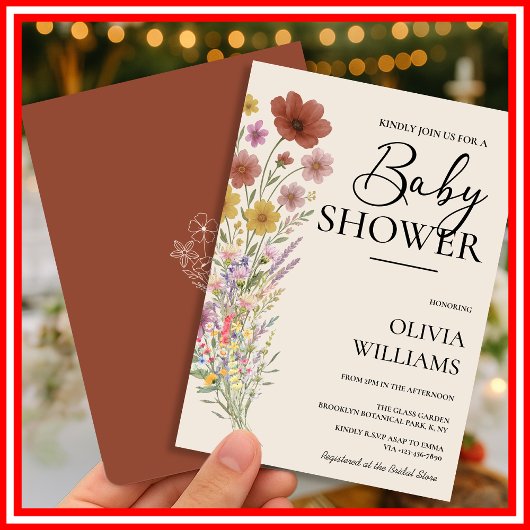 Wildflower Verbrand Sinaasappel Boho Baby shower Kaart