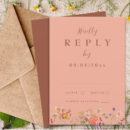 Wildflower Verbrand Sinaasappel Boho Fall Wedding  RSVP Kaartje