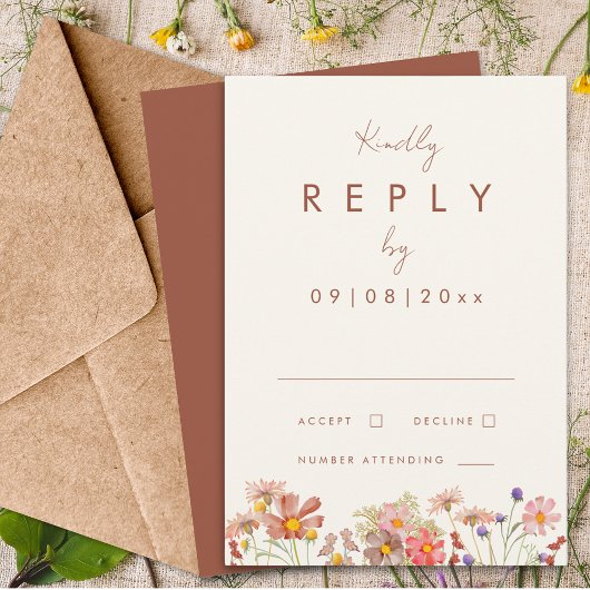 Wildflower Verbrand Sinaasappel Fall Wedding Reage RSVP Kaartje