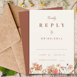 Wildflower Verbrand Sinaasappel Fall Wedding Reage RSVP Kaartje