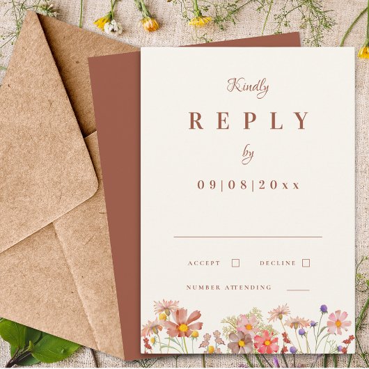 Wildflower Verbrand Sinaasappel Fall Wedding Reage RSVP Kaartje