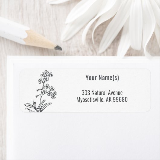 Wildflower Vergeet-me-niet Zwarte en Witte Floral Etiket (Insitu)