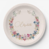Wildflower Verjaardag Elegant Papieren Bordje (Voorkant)