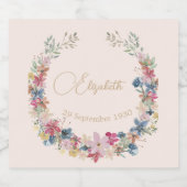 Wildflower Verjaardag Elegant Sparkling Wijnetiket (Enkel label)