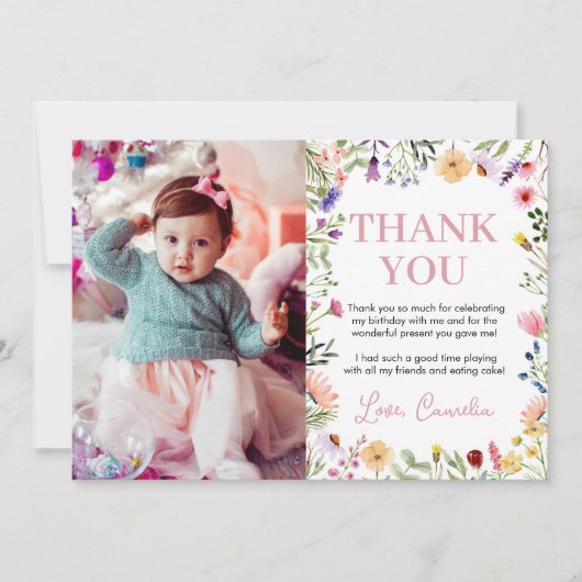 Wildflower verjaardagsfeestje bedankje bedankkaart (Voorkant)