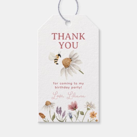 Wildflower verjaardagsfeestje dank je wel cadeaulabel (Voorkant)