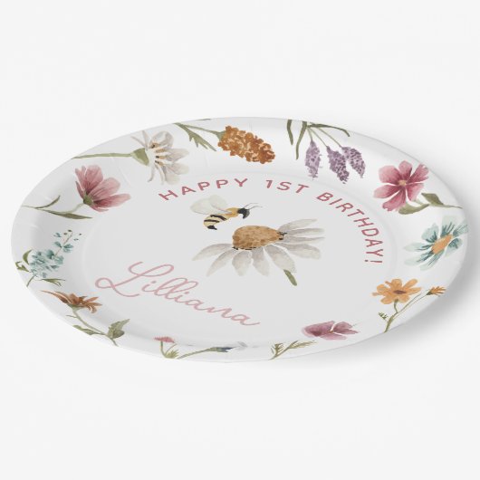 Wildflower verjaardagsfeestje papieren bordje (Gekanteld)