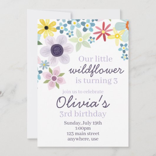 Wildflower verjaardagsfeestje uitnodigen kaart (Voorkant)