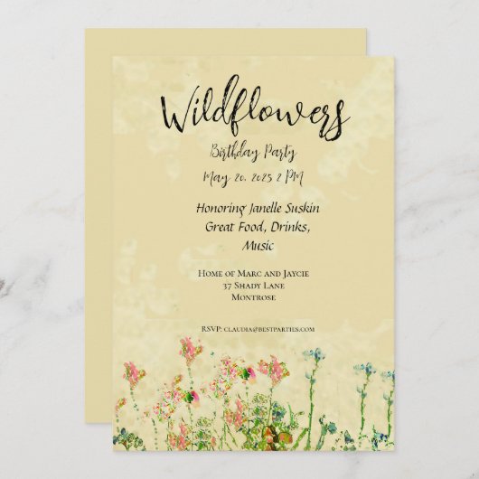 Wildflower verjaardagsuitnodiging Antiek achtergro Kaart (Voorkant / Achterkant)