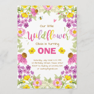Wildflower verjaardagsuitnodiging Floral Girl roze Kaart