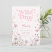 Wildflower verjaardagsuitnodiging | Pink Wild One Kaart (Staand voorkant)