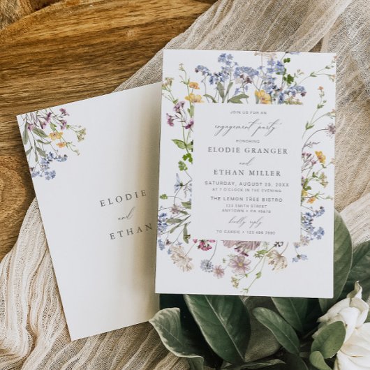 Wildflower verlovingsfeest uitnodiging grillig