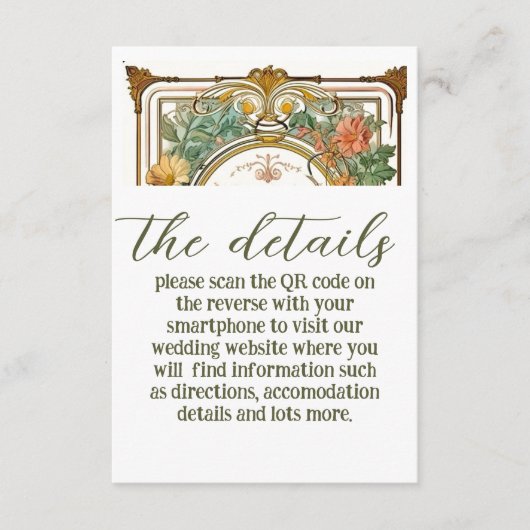 Wildflower Victoriaans  grens bruiloft Informatiekaartje (Voorkant)