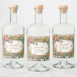 Wildflower Victoriaans  grens bruiloft Likeurfles Etiket