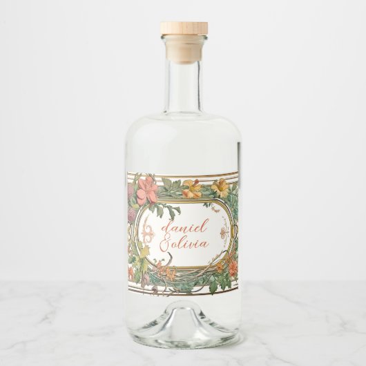 Wildflower Victoriaans  grens bruiloft Likeurfles Etiket (Voorkant)