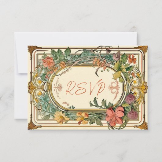 Wildflower Victoriaans  grens bruiloft RSVP Kaartje (Voorkant)