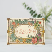 Wildflower Victoriaans  grens bruiloft RSVP Kaartje (Staand voorkant)