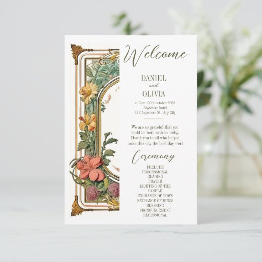 Wildflower Victoriaans  grens Wedding Programma's (Staand voorkant)