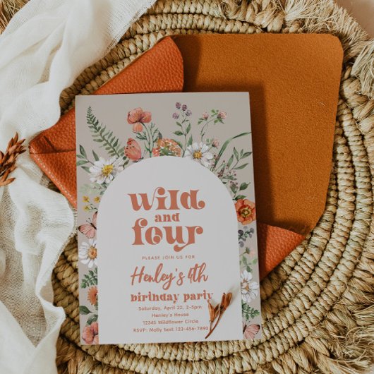 Wildflower Vierde Verjaardagsfeest Uitnodiging