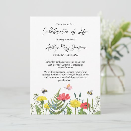 Wildflower Viering van het Leven Begrafenis Kaart