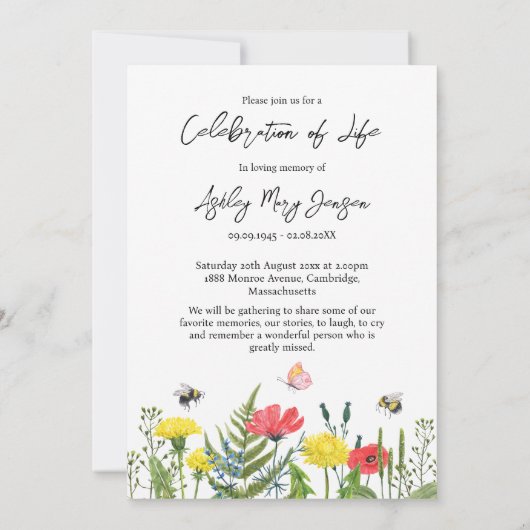 Wildflower Viering van het Leven Foto Begrafenis Kaart (Achterkant)